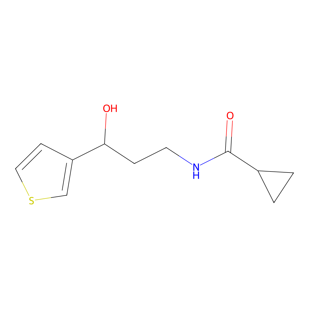 N-(3-hydroxy-3-(thiophen-3-yl)propyl)cyclopropanecarboxamide molecular structure, CAS 2034242-90-3