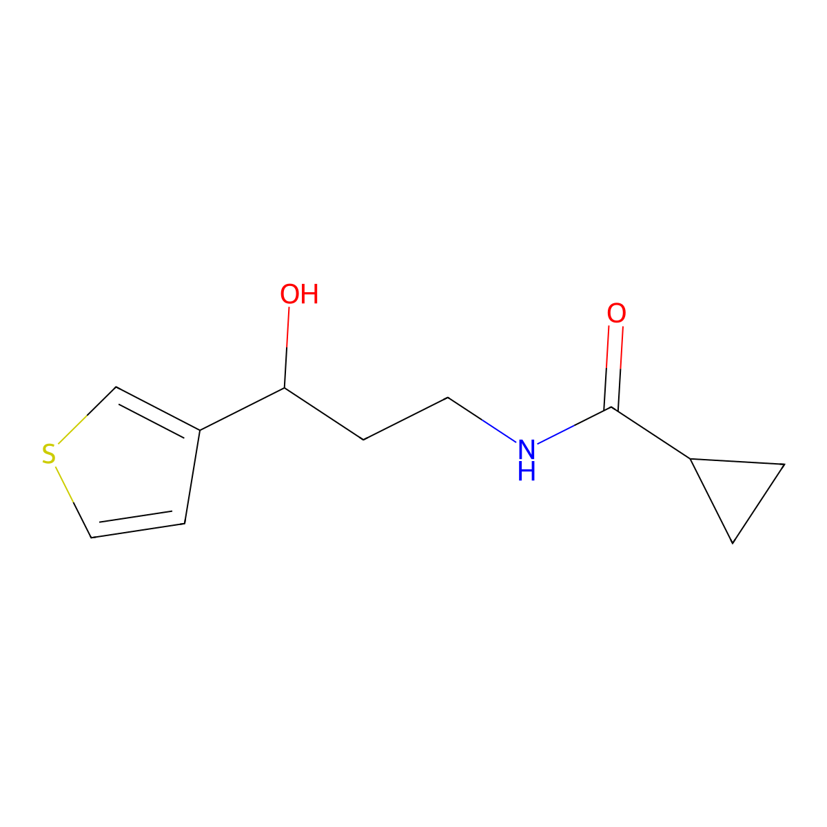 N-(3-hydroxy-3-(thiophen-3-yl)propyl)cyclopropanecarboxamide molecular structure, CAS 2034242-90-3