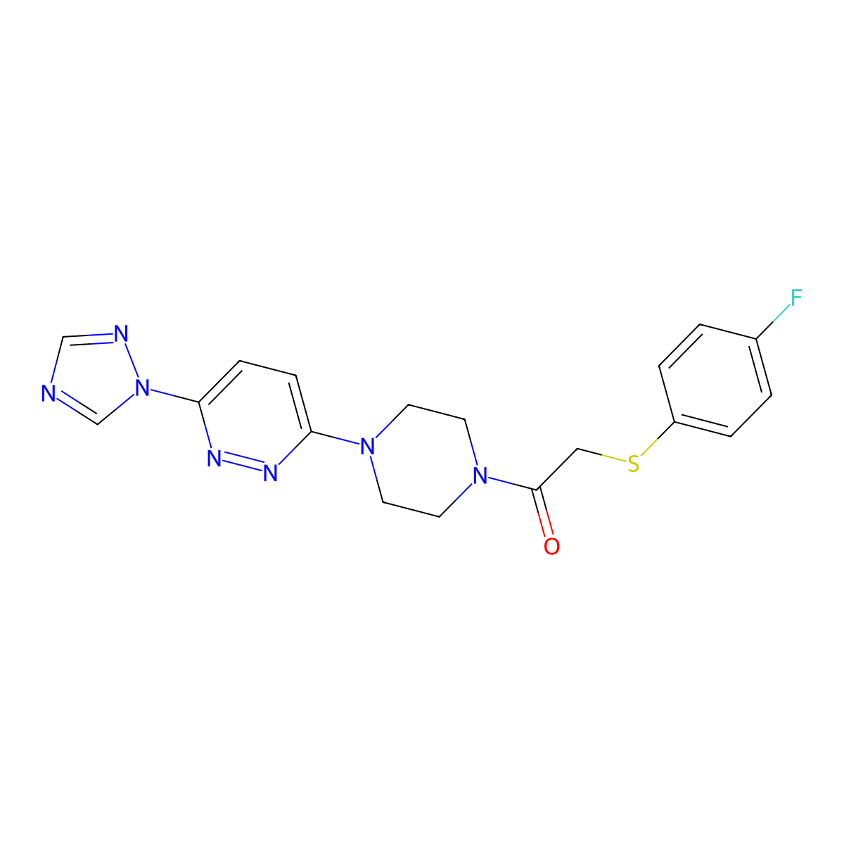 1-(4-(6-(1H-1,2,4-triazol-1-yl)pyridazin-3-yl)piperazin-1-yl)-2-((4-fluorophenyl)thio)ethanone molecular structure, CAS 2034242-91-4
