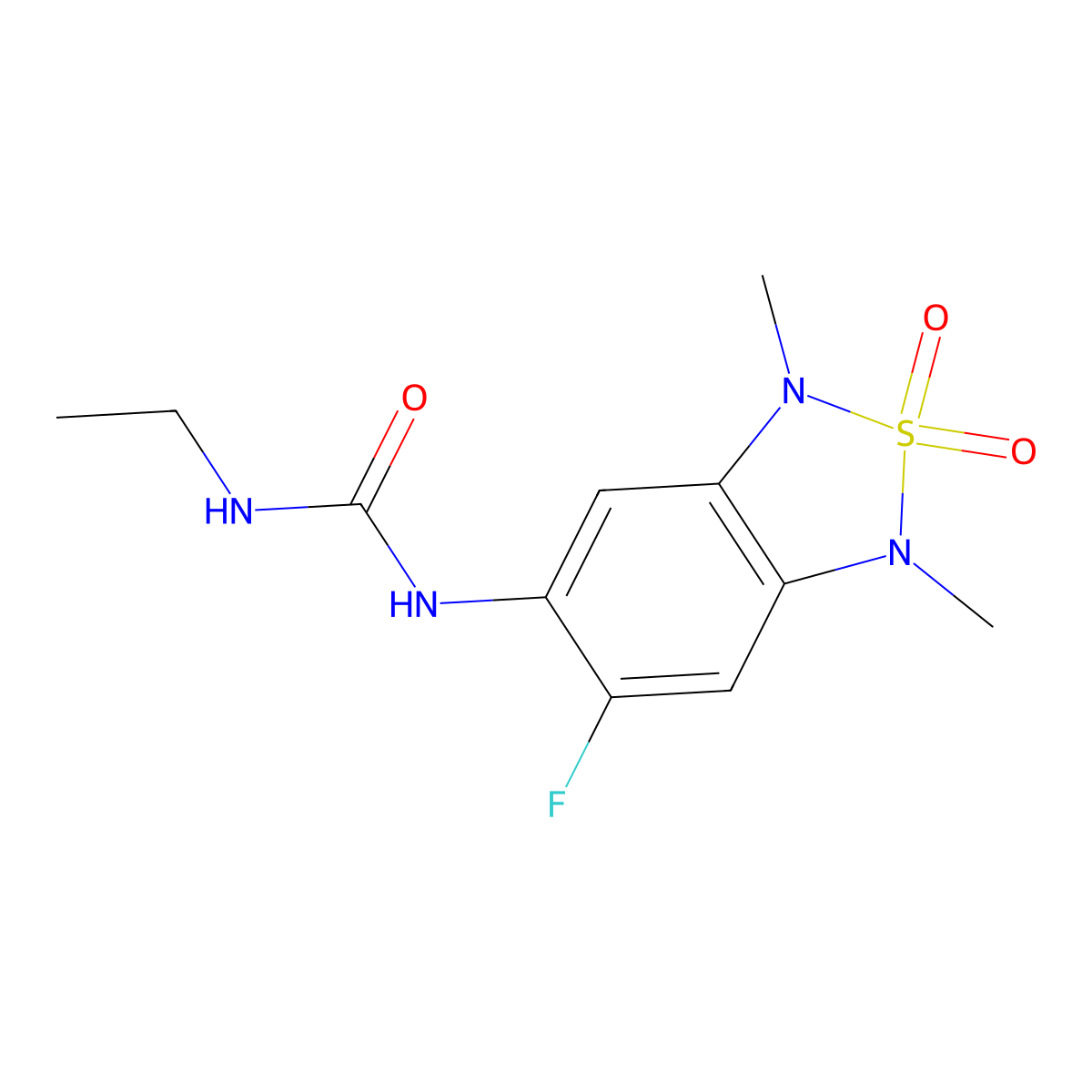1-Ethyl-3-(6-fluoro-1,3-dimethyl-2,2-dioxido-1,3-dihydrobenzo[c][1,2,5]thiadiazol-5-yl)urea molecular structure, CAS 2034242-92-5