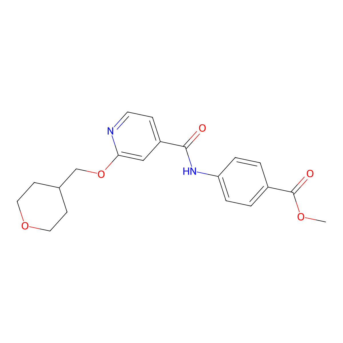 methyl 4-(2-((tetrahydro-2H-pyran-4-yl)methoxy)isonicotinamido)benzoate molecular structure, CAS 2034242-93-6