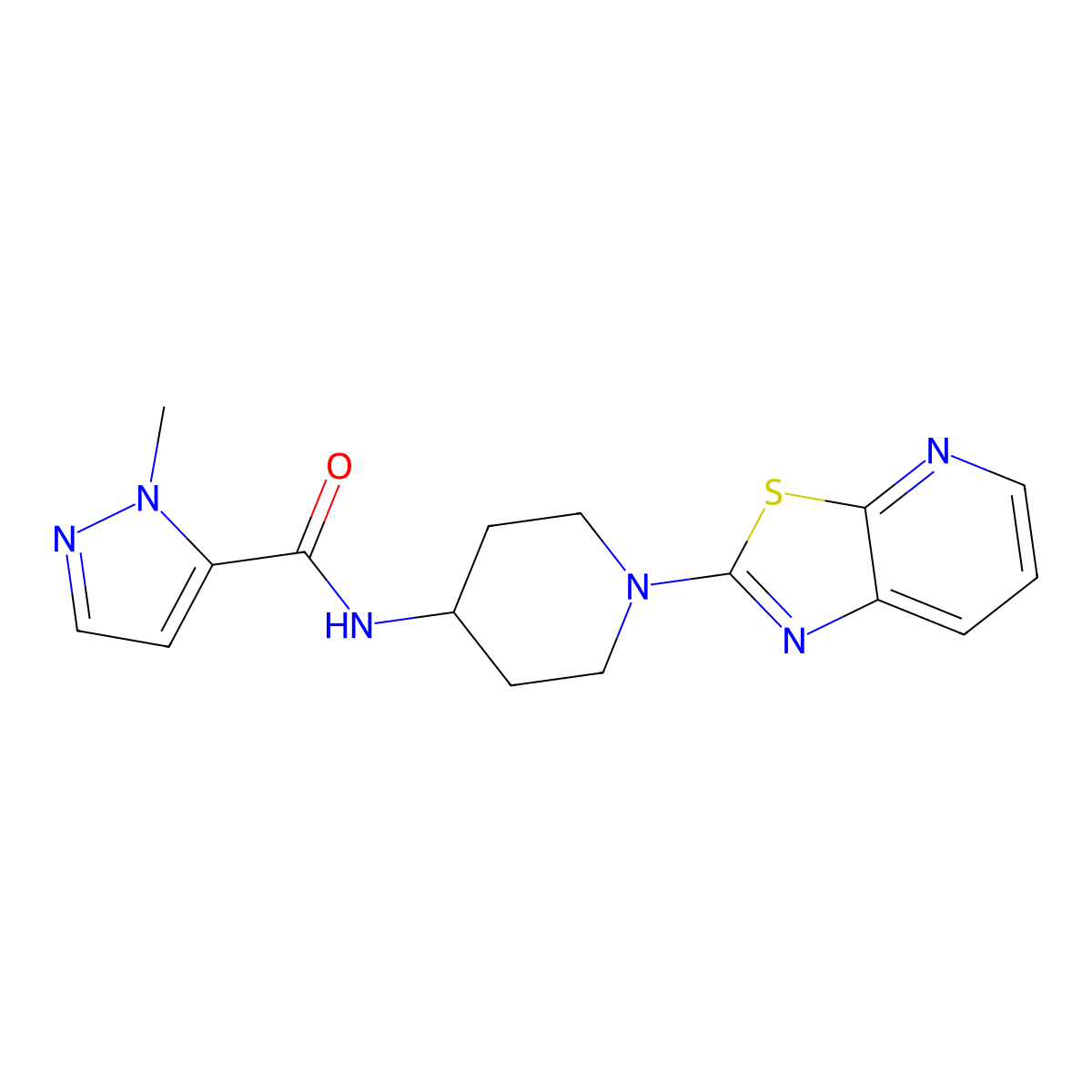 1-methyl-N-(1-(thiazolo[5,4-b]pyridin-2-yl)piperidin-4-yl)-1H-pyrazole-5-carboxamide molecular structure, CAS 2034242-94-7