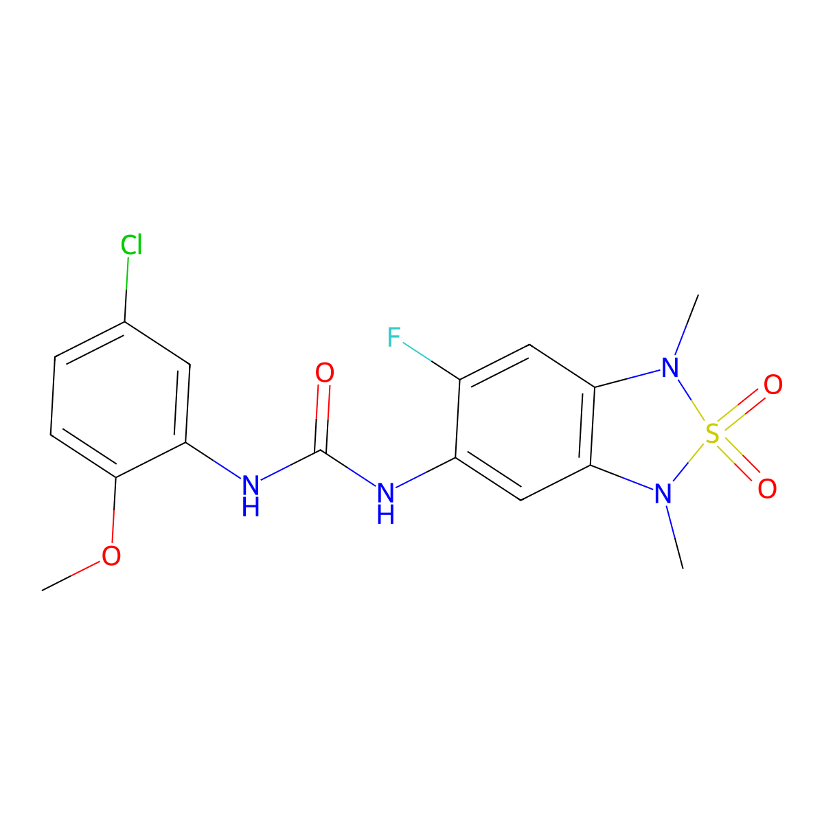 1-(5-Chloro-2-methoxyphenyl)-3-(6-fluoro-1,3-dimethyl-2,2-dioxido-1,3-dihydrobenzo[c][1,2,5]thiadiazol-5-yl)urea molecular structure, CAS 2034242-95-8