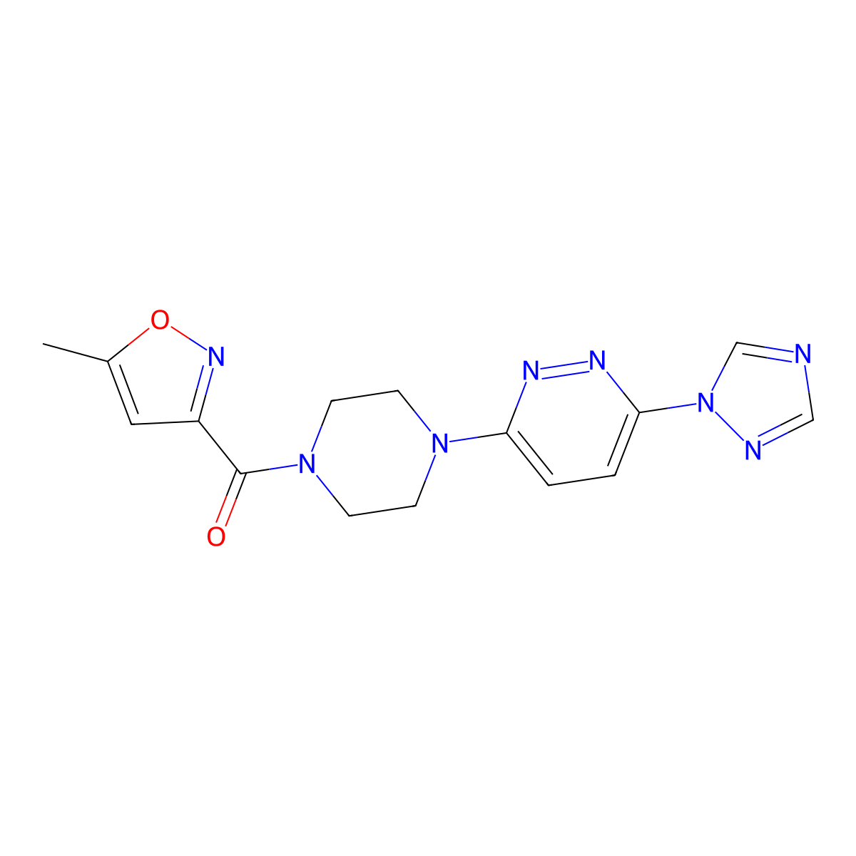 (4-(6-(1H-1,2,4-triazol-1-yl)pyridazin-3-yl)piperazin-1-yl)(5-methylisoxazol-3-yl)methanone molecular structure, CAS 2034242-98-1
