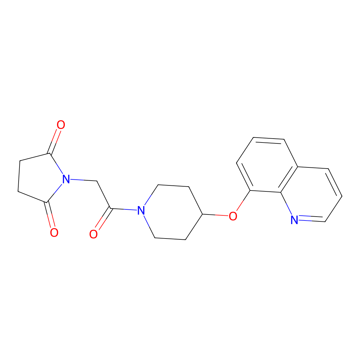 1-{2-Oxo-2-[4-(quinolin-8-yloxy)piperidin-1-yl]ethyl}pyrrolidine-2,5-dione molecular structure, CAS 2034243-04-2
