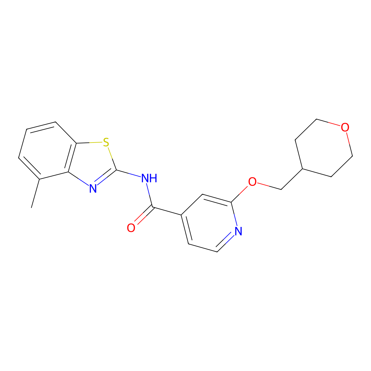 N-(4-methylbenzo[d]thiazol-2-yl)-2-((tetrahydro-2H-pyran-4-yl)methoxy)isonicotinamide molecular structure, CAS 2034243-08-6
