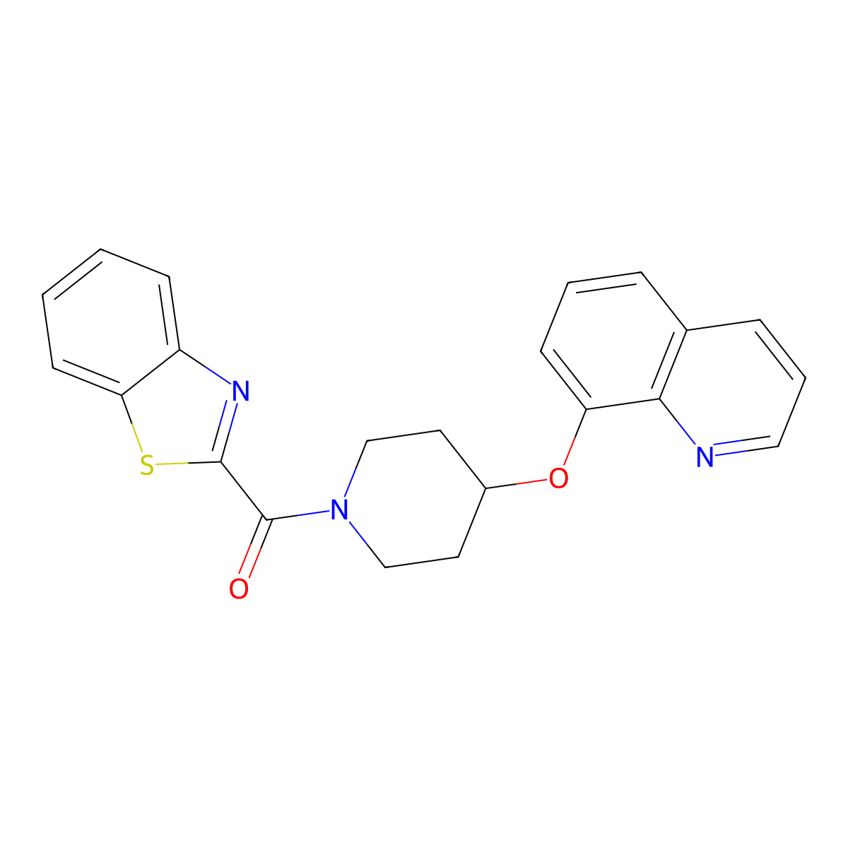 Benzo[d]thiazol-2-yl(4-(quinolin-8-yloxy)piperidin-1-yl)methanone molecular structure, CAS 2034243-13-3