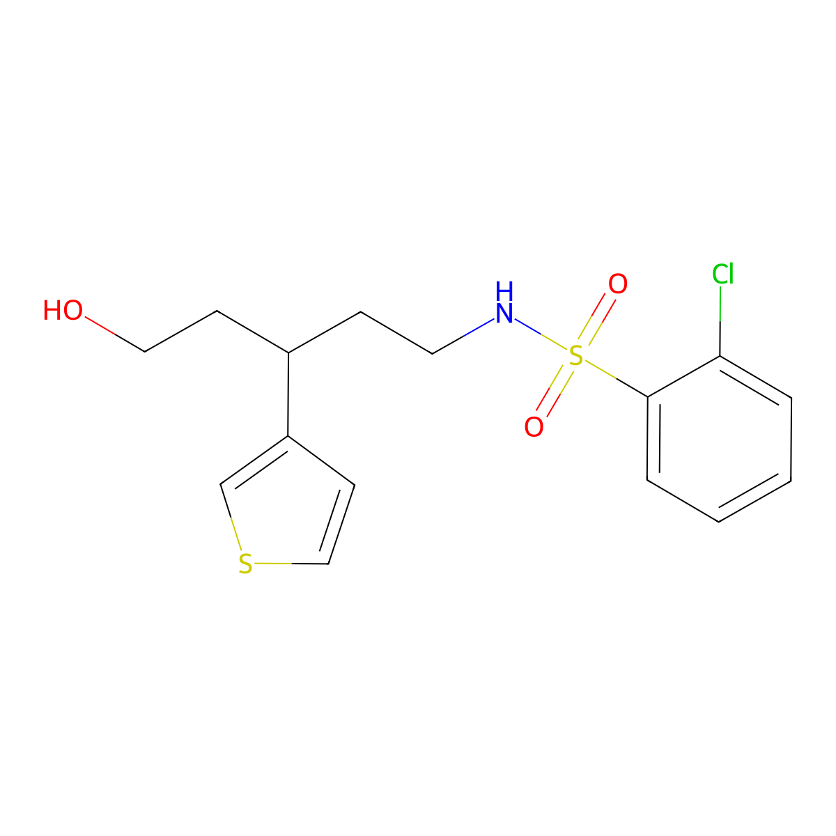 2-chloro-N-(5-hydroxy-3-(thiophen-3-yl)pentyl)benzenesulfonamide molecular structure, CAS 2034243-14-4