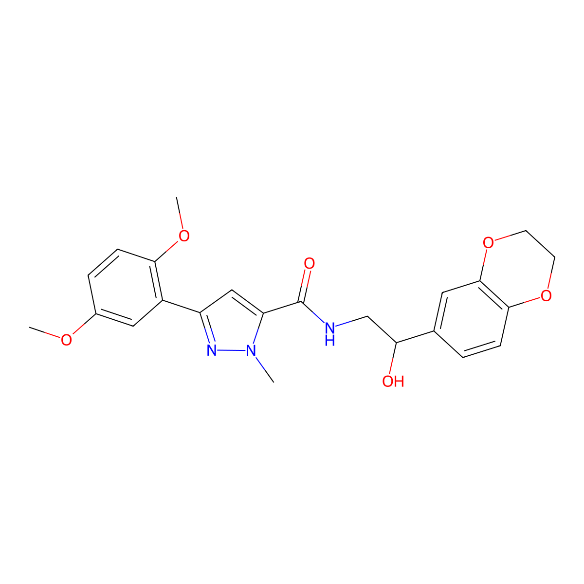N-(2-(2,3-dihydrobenzo[b][1,4]dioxin-6-yl)-2-hydroxyethyl)-3-(2,5-dimethoxyphenyl)-1-methyl-1H-pyrazole-5-carboxamide molecular structure, CAS 2034243-15-5