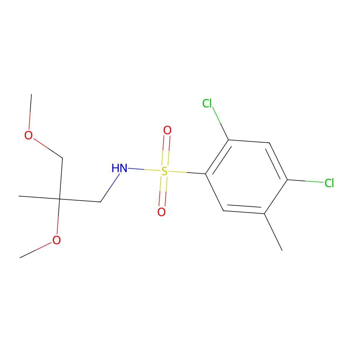 2,4-dichloro-N-(2,3-dimethoxy-2-methylpropyl)-5-methylbenzene-1-sulfonamide molecular structure, CAS 2034243-18-8