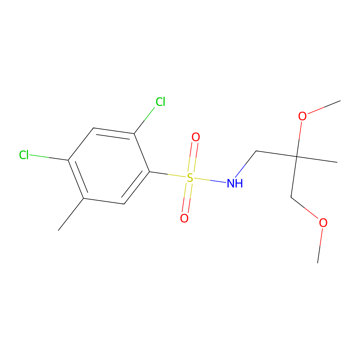2,4-dichloro-N-(2,3-dimethoxy-2-methylpropyl)-5-methylbenzene-1-sulfonamide molecular structure, CAS 2034243-18-8