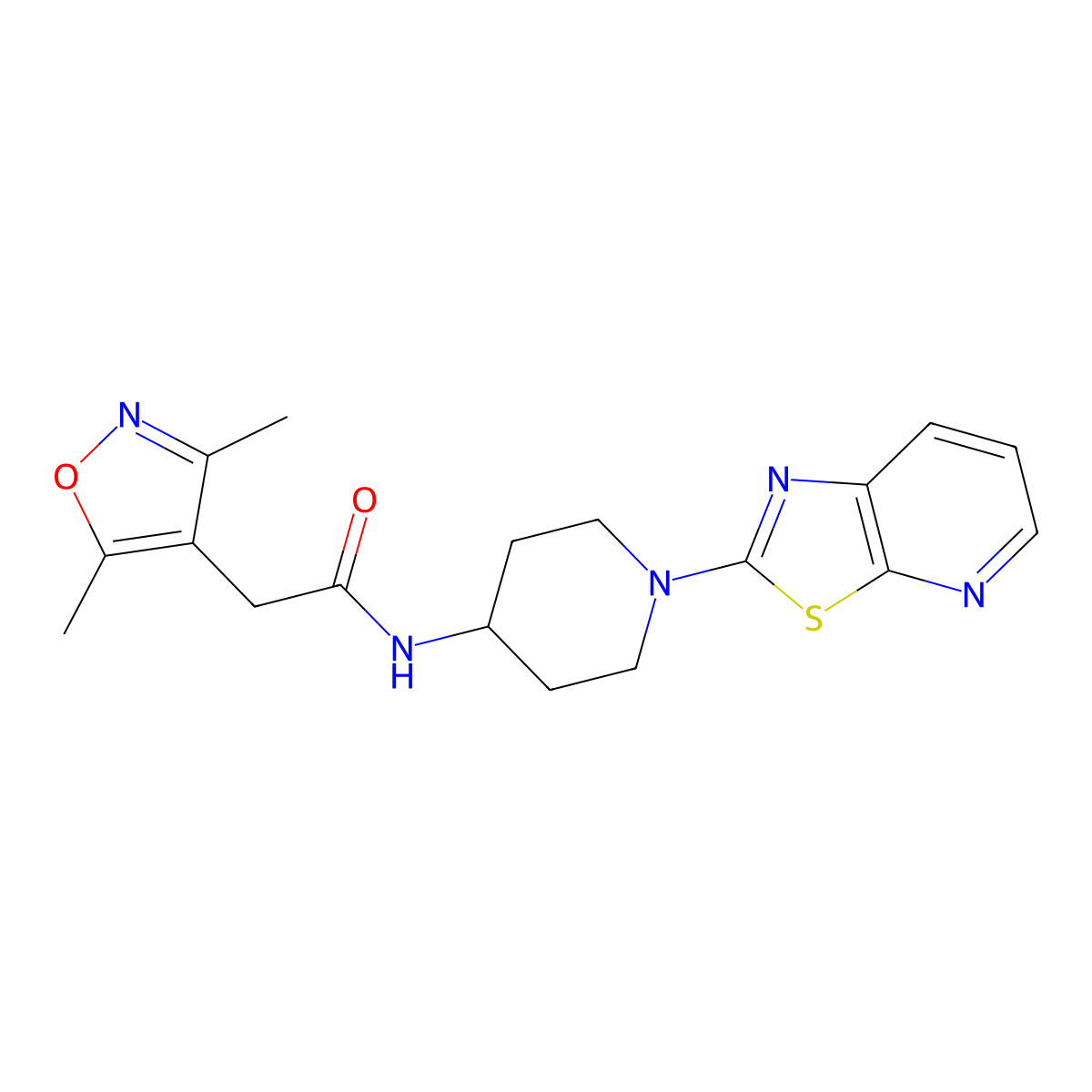 2-(3,5-dimethylisoxazol-4-yl)-N-(1-(thiazolo[5,4-b]pyridin-2-yl)piperidin-4-yl)acetamide molecular structure, CAS 2034243-20-2