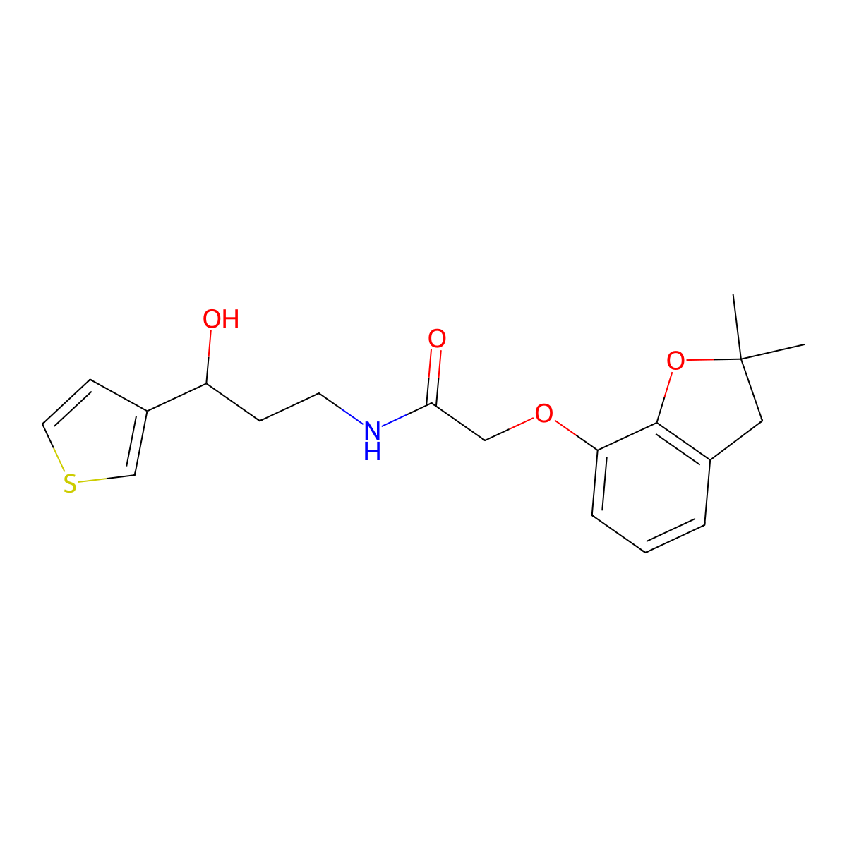 2-((2,2-dimethyl-2,3-dihydrobenzofuran-7-yl)oxy)-N-(3-hydroxy-3-(thiophen-3-yl)propyl)acetamide molecular structure, CAS 2034243-22-4