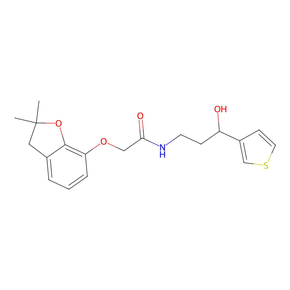 2-((2,2-dimethyl-2,3-dihydrobenzofuran-7-yl)oxy)-N-(3-hydroxy-3-(thiophen-3-yl)propyl)acetamide molecular structure, CAS 2034243-22-4
