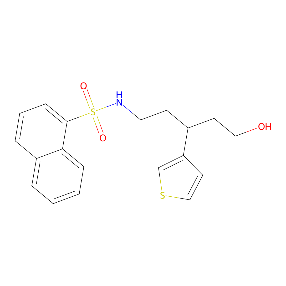N-(5-hydroxy-3-(thiophen-3-yl)pentyl)naphthalene-1-sulfonamide molecular structure, CAS 2034243-23-5