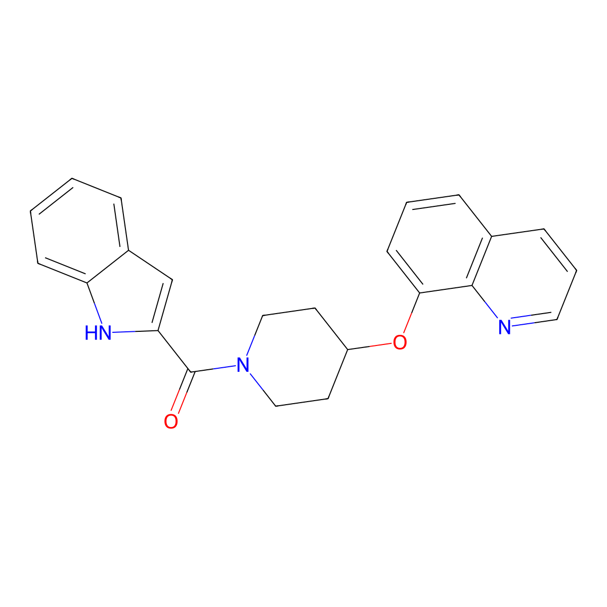 (1H-indol-2-yl)(4-(quinolin-8-yloxy)piperidin-1-yl)methanone molecular structure, CAS 2034243-24-6