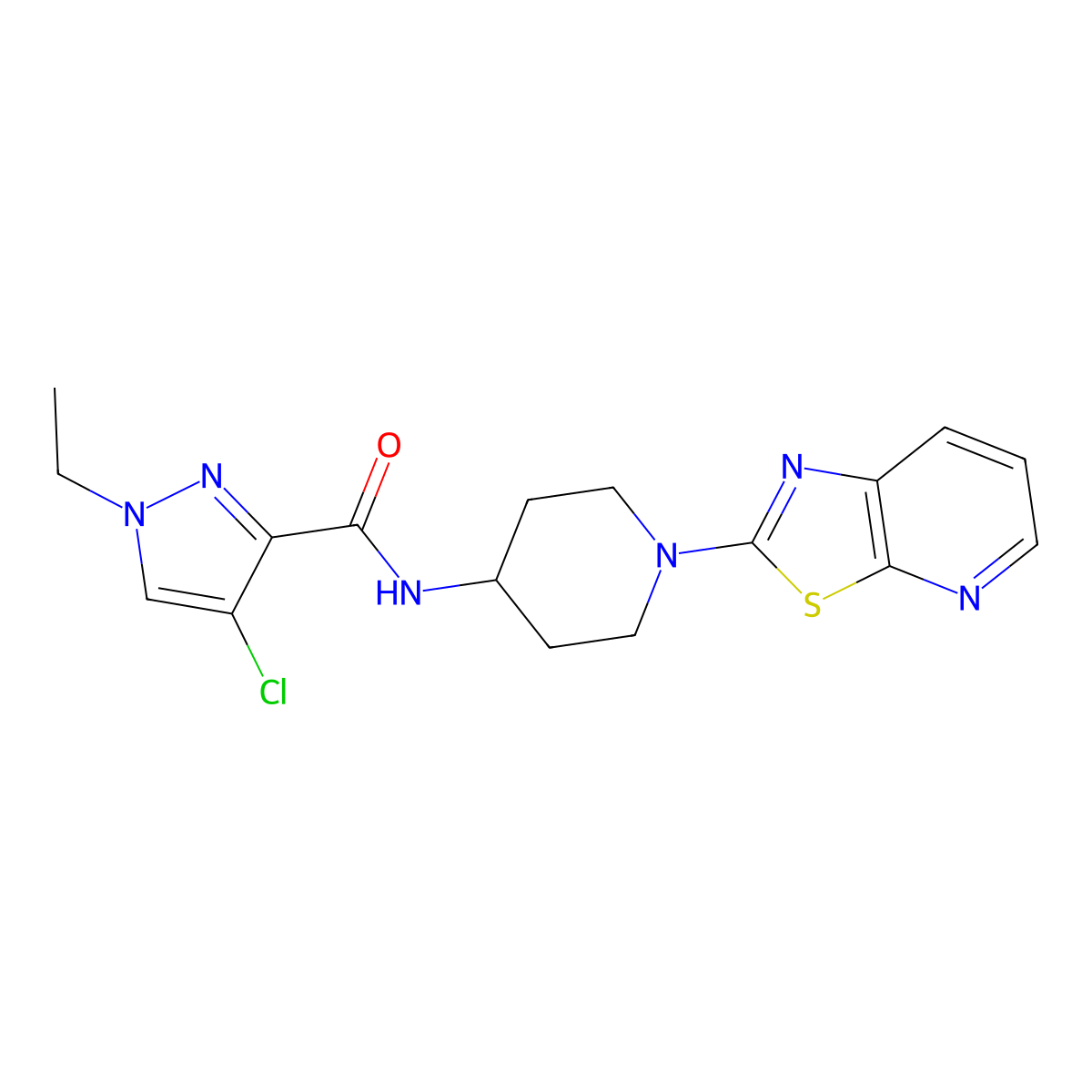 4-chloro-1-ethyl-N-(1-(thiazolo[5,4-b]pyridin-2-yl)piperidin-4-yl)-1H-pyrazole-3-carboxamide molecular structure, CAS 2034243-25-7