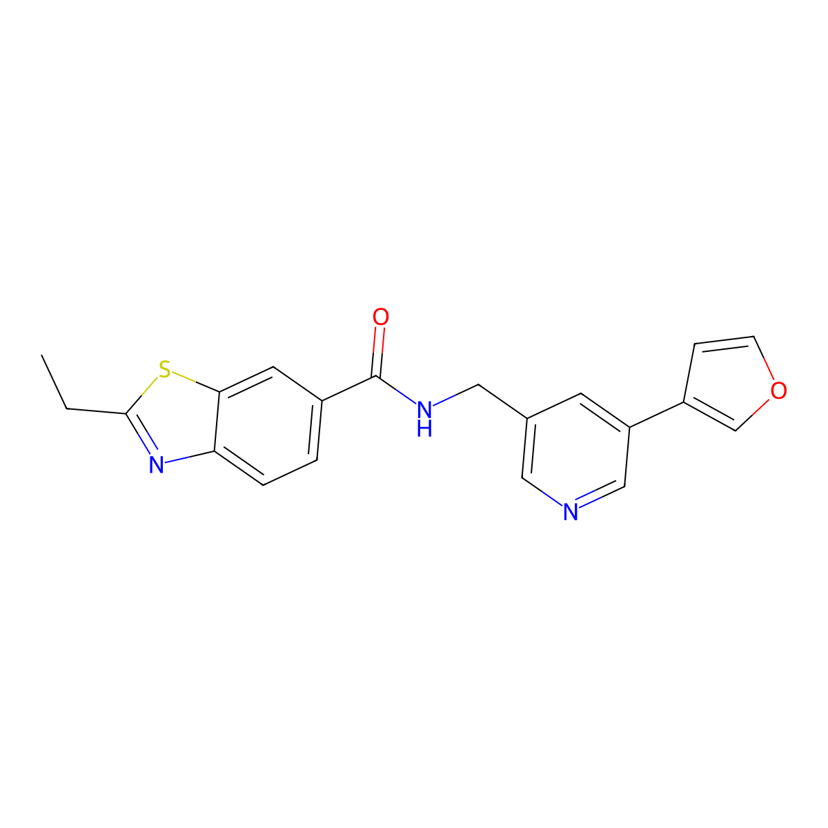 2-ethyl-N-((5-(furan-3-yl)pyridin-3-yl)methyl)benzo[d]thiazole-6-carboxamide molecular structure, CAS 2034243-28-0