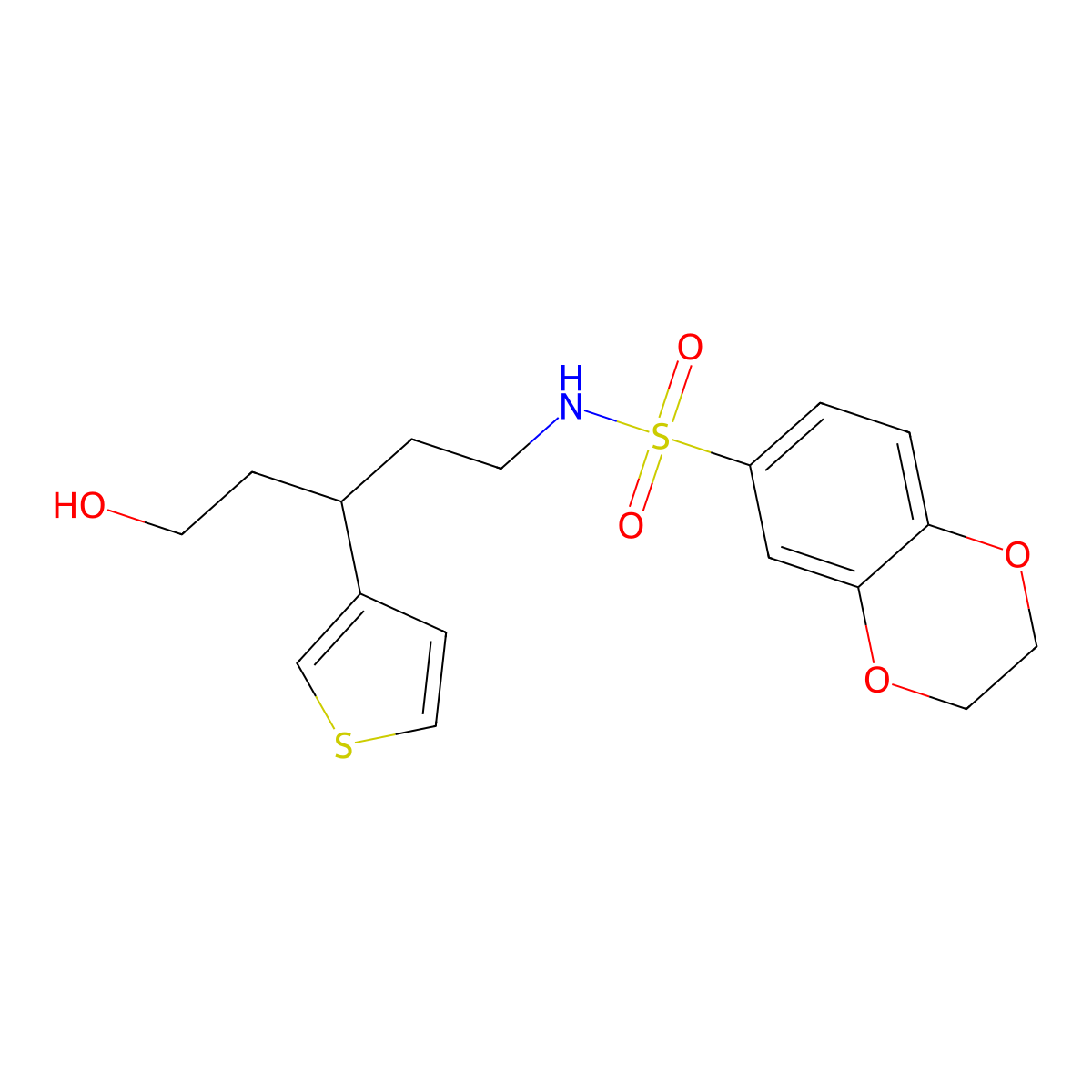 N-(5-hydroxy-3-(thiophen-3-yl)pentyl)-2,3-dihydrobenzo[b][1,4]dioxine-6-sulfonamide molecular structure, CAS 2034243-29-1