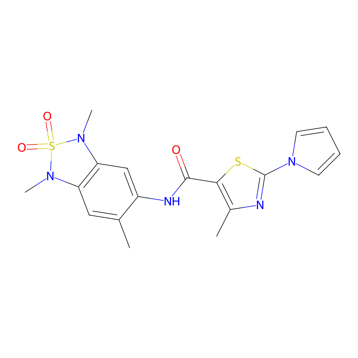 4-methyl-2-(1H-pyrrol-1-yl)-N-(1,3,6-trimethyl-2,2-dioxido-1,3-dihydrobenzo[c][1,2,5]thiadiazol-5-yl)thiazole-5-carboxamide molecular structure, CAS 2034243-31-5