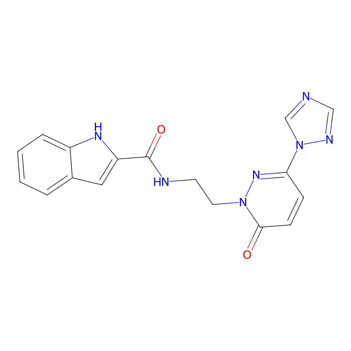 N-(2-(6-oxo-3-(1H-1,2,4-triazol-1-yl)pyridazin-1(6H)-yl)ethyl)-1H-indole-2-carboxamide molecular structure, CAS 2034243-32-6