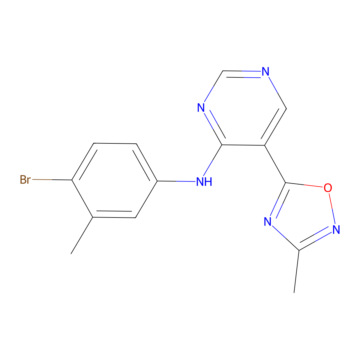 N-(4-bromo-3-methylphenyl)-5-(3-methyl-1,2,4-oxadiazol-5-yl)pyrimidin-4-amine molecular structure, CAS 2034243-34-8