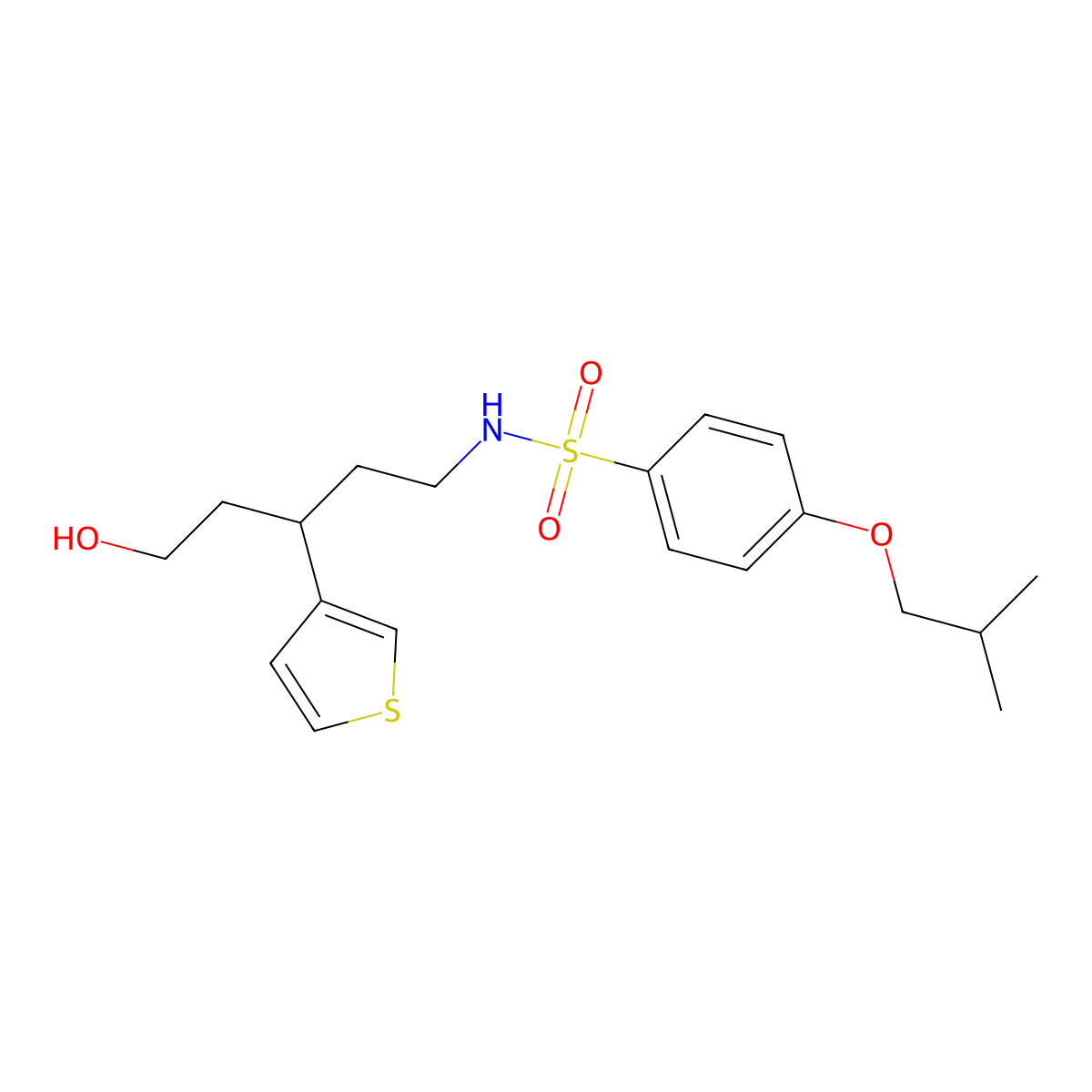 N-(5-hydroxy-3-(thiophen-3-yl)pentyl)-4-isobutoxybenzenesulfonamide molecular structure, CAS 2034243-35-9