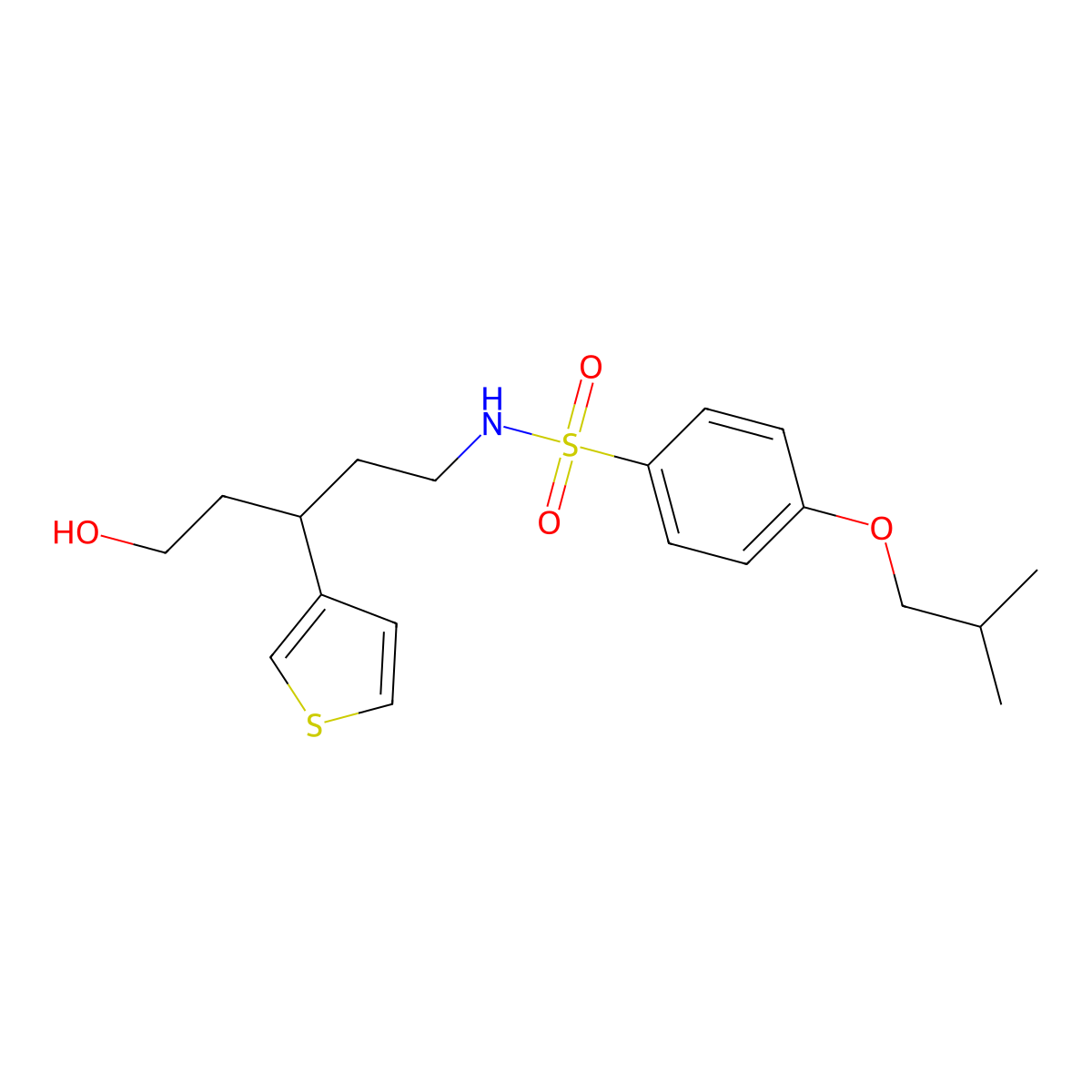 N-(5-hydroxy-3-(thiophen-3-yl)pentyl)-4-isobutoxybenzenesulfonamide molecular structure, CAS 2034243-35-9