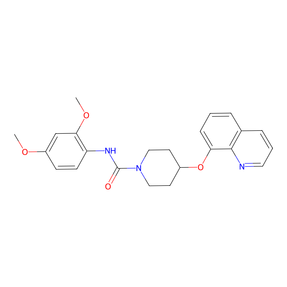N-(2,4-dimethoxyphenyl)-4-(quinolin-8-yloxy)piperidine-1-carboxamide molecular structure, CAS 2034243-37-1