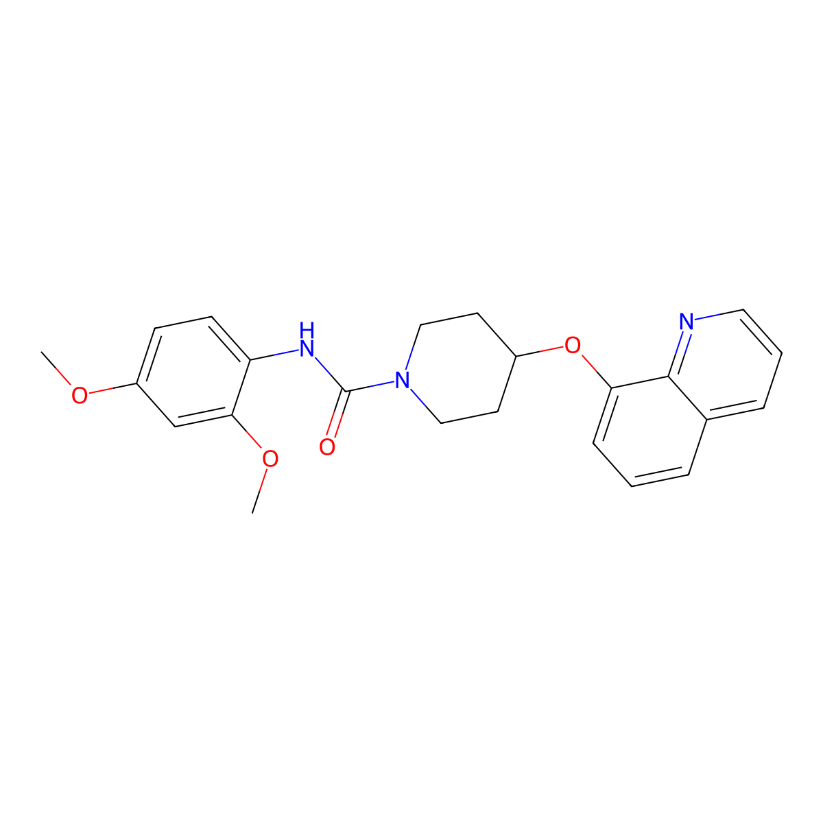 N-(2,4-dimethoxyphenyl)-4-(quinolin-8-yloxy)piperidine-1-carboxamide molecular structure, CAS 2034243-37-1