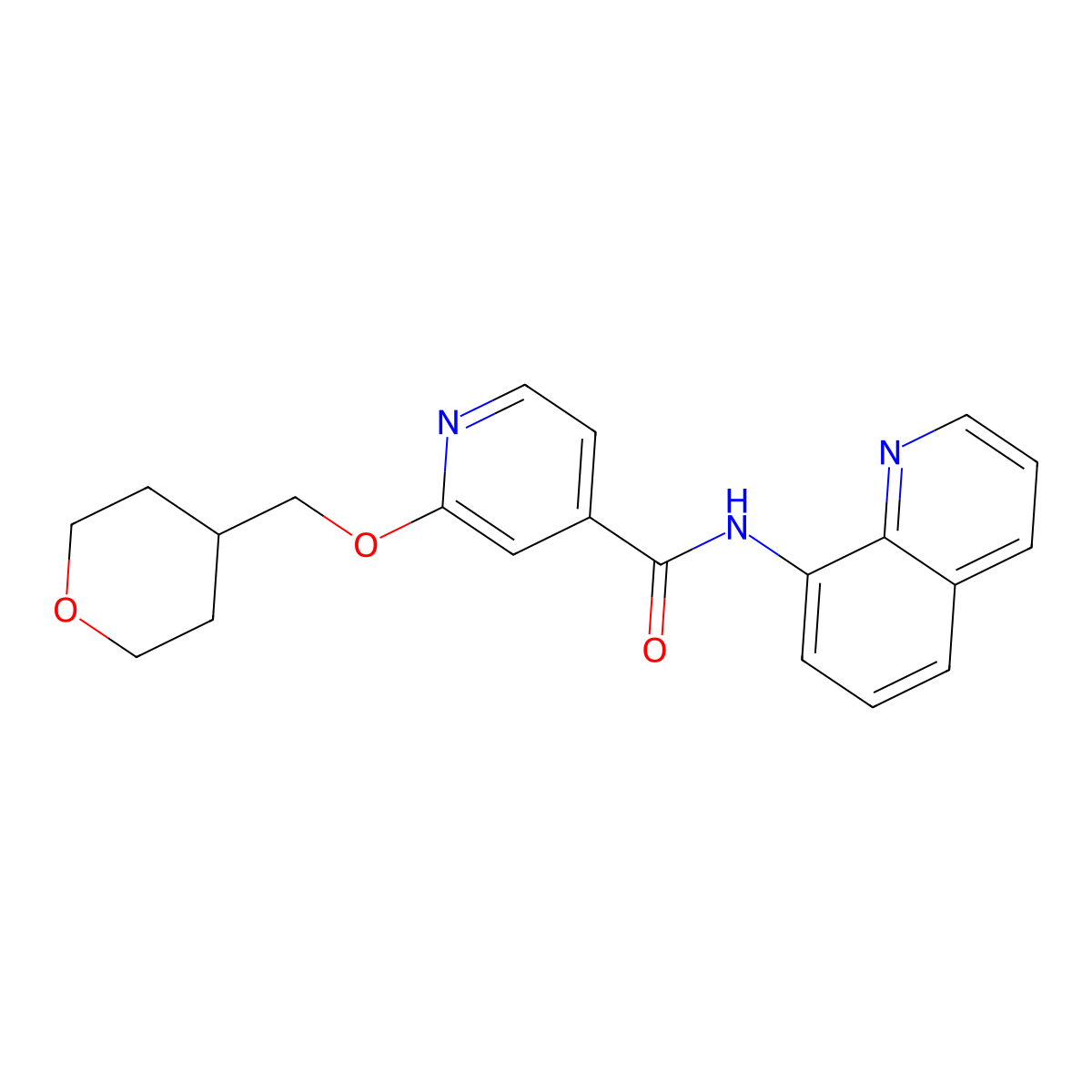 N-(quinolin-8-yl)-2-((tetrahydro-2H-pyran-4-yl)methoxy)isonicotinamide molecular structure, CAS 2034243-40-6