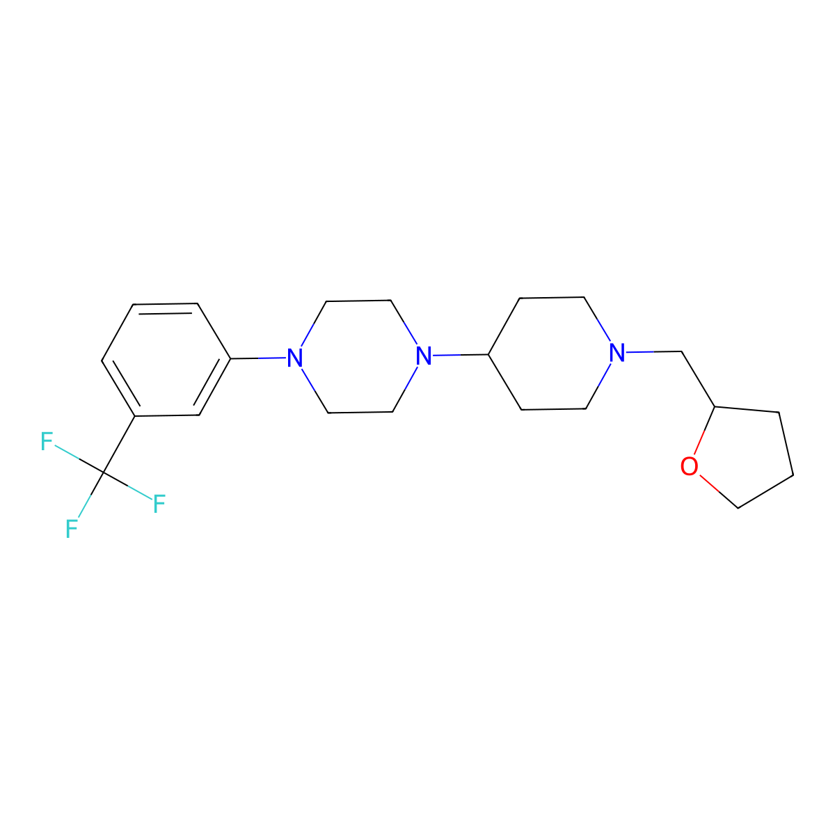 1-(1-((Tetrahydrofuran-2-yl)methyl)piperidin-4-yl)-4-(3-(trifluoromethyl)phenyl)piperazine molecular structure, CAS 2034243-49-5