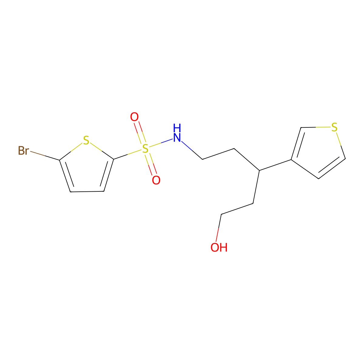5-bromo-N-[5-hydroxy-3-(thiophen-3-yl)pentyl]thiophene-2-sulfonamide molecular structure, CAS 2034243-50-8