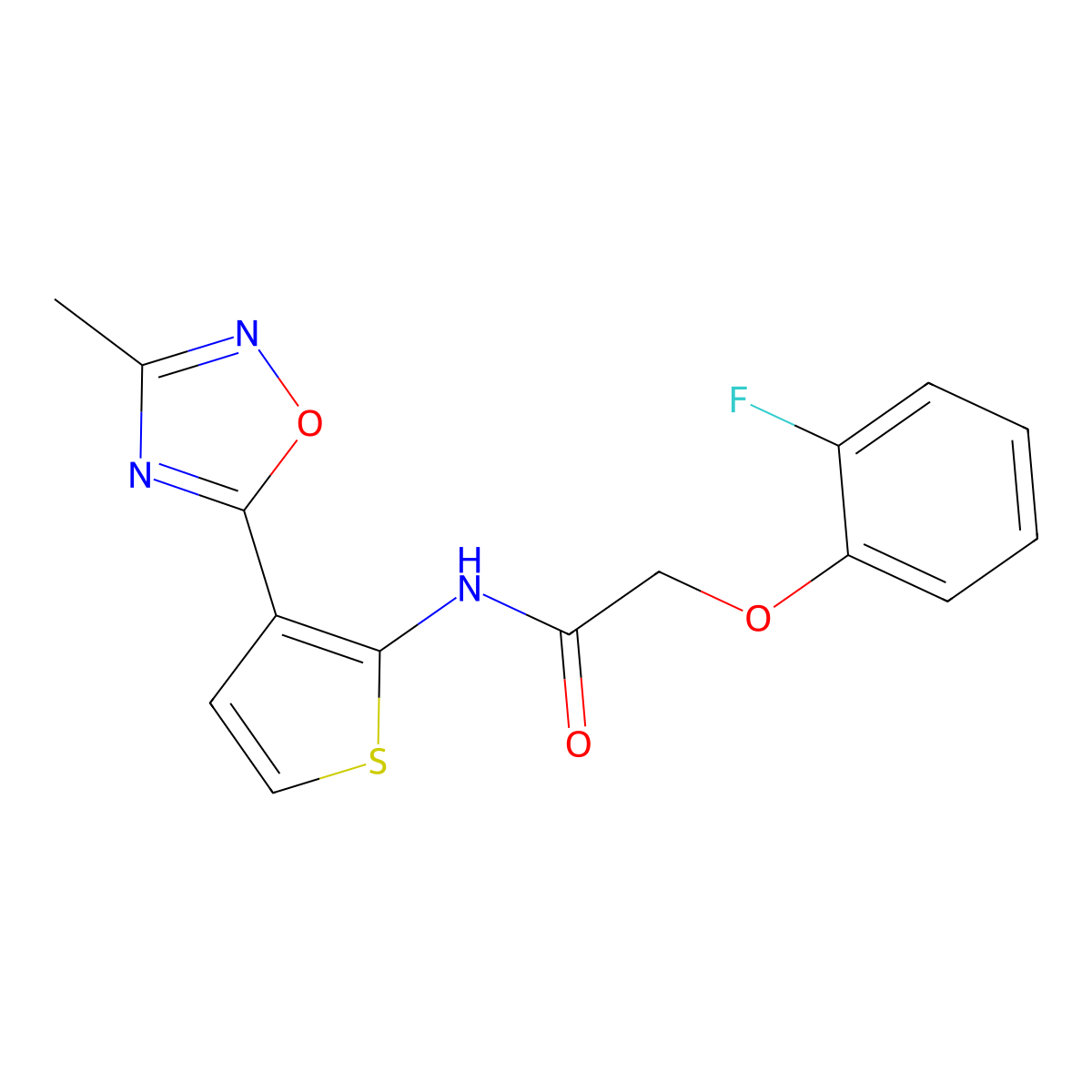 2-(2-fluorophenoxy)-N-[3-(3-methyl-1,2,4-oxadiazol-5-yl)thiophen-2-yl]acetamide molecular structure, CAS 2034243-58-6