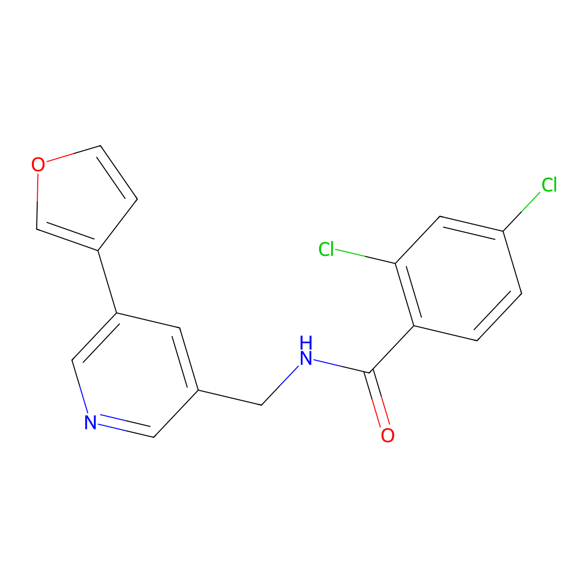 2,4-dichloro-N-{[5-(furan-3-yl)pyridin-3-yl]methyl}benzamide molecular structure, CAS 2034243-59-7