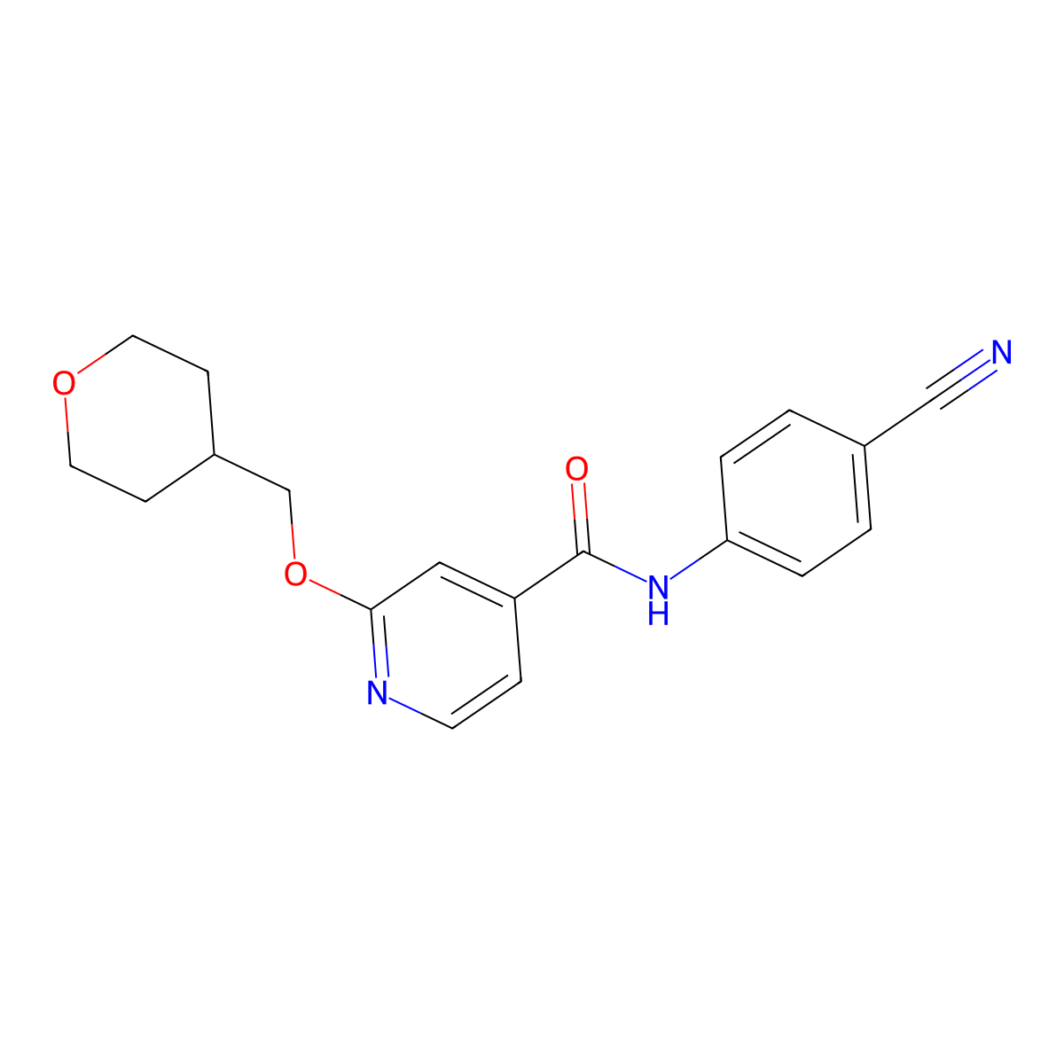 N-(4-cyanophenyl)-2-((tetrahydro-2H-pyran-4-yl)methoxy)isonicotinamide molecular structure, CAS 2034243-63-3