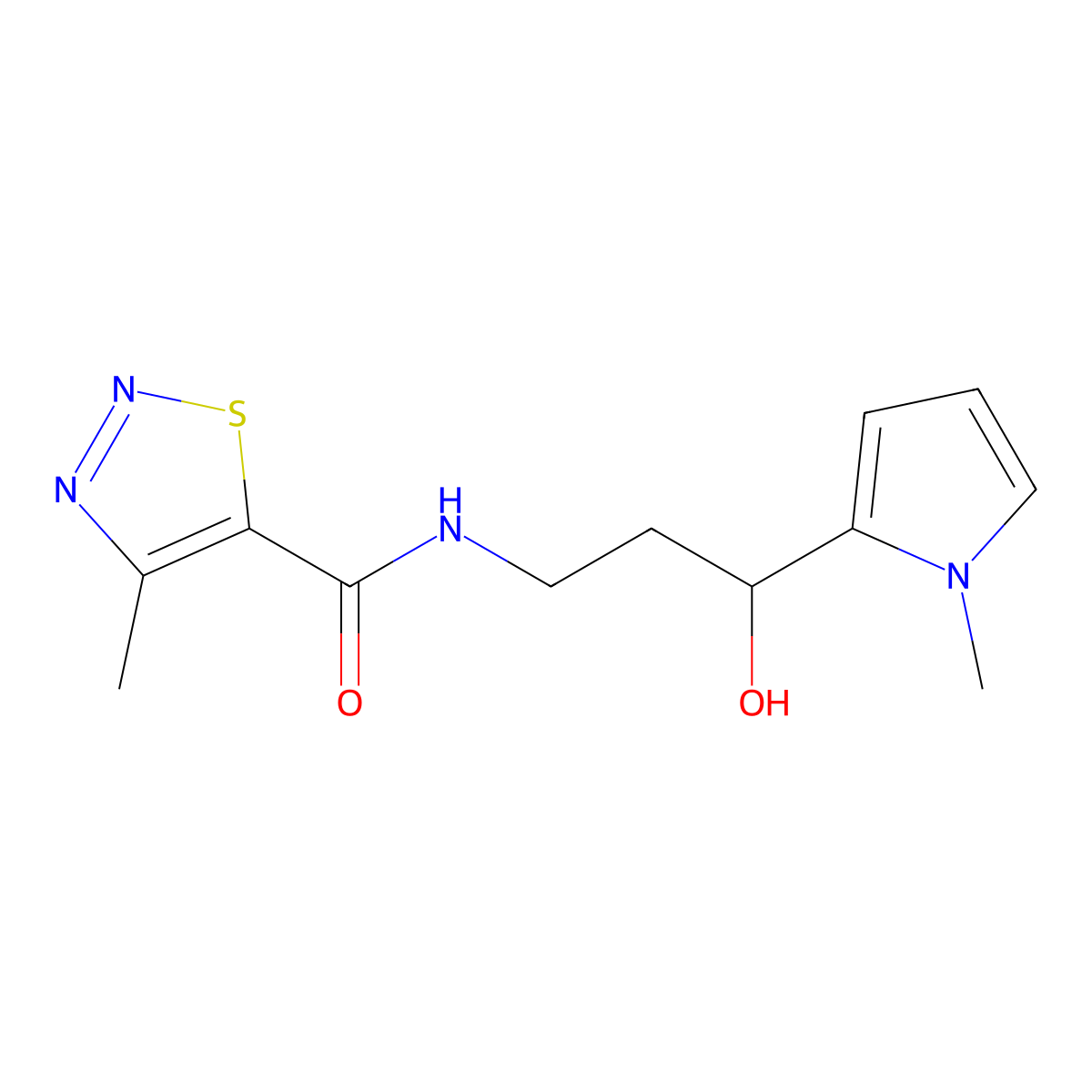 N-(3-hydroxy-3-(1-methyl-1H-pyrrol-2-yl)propyl)-4-methyl-1,2,3-thiadiazole-5-carboxamide molecular structure, CAS 2034243-66-6