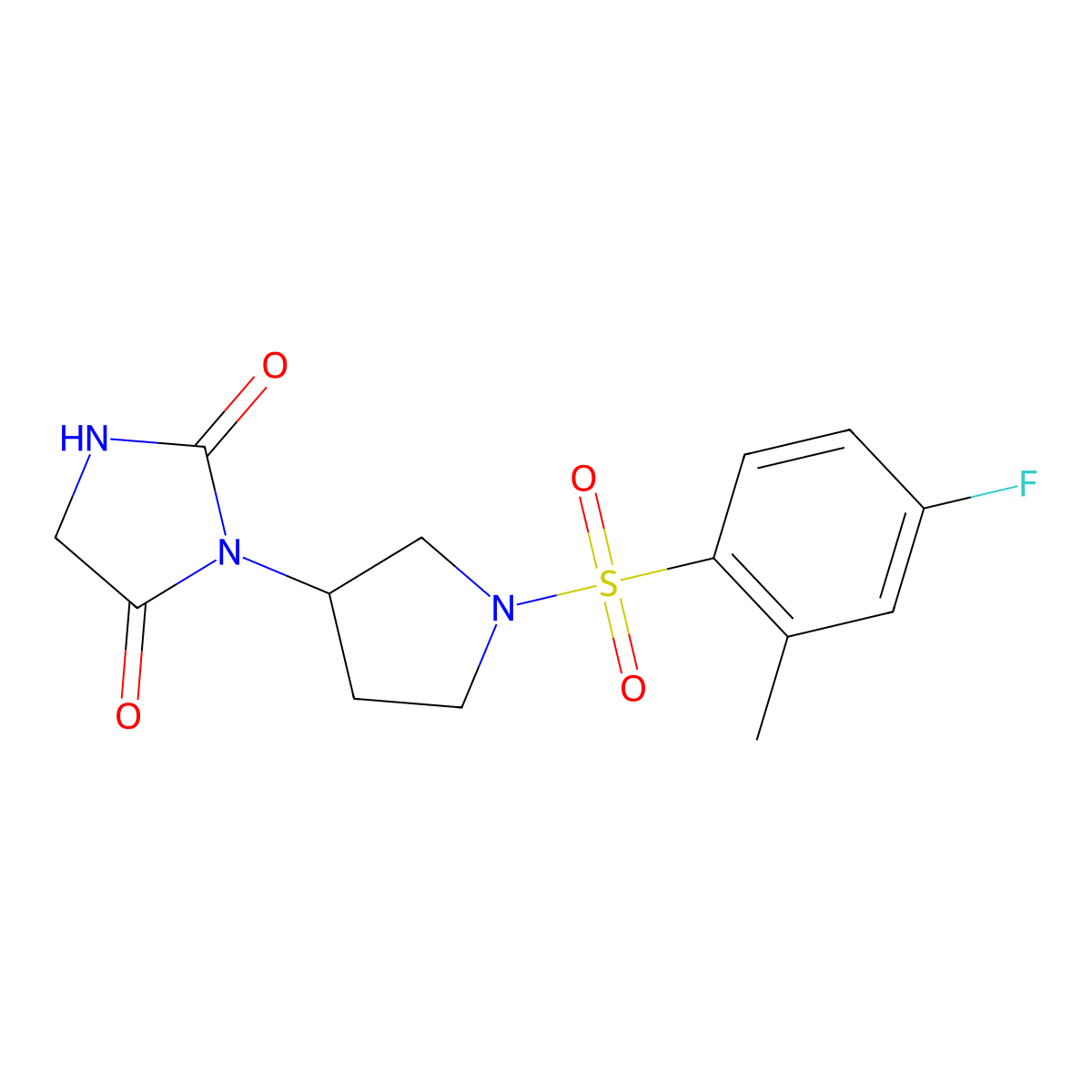 3-[1-(4-Fluoro-2-methylbenzenesulfonyl)pyrrolidin-3-yl]imidazolidine-2,4-dione molecular structure, CAS 2034243-69-9