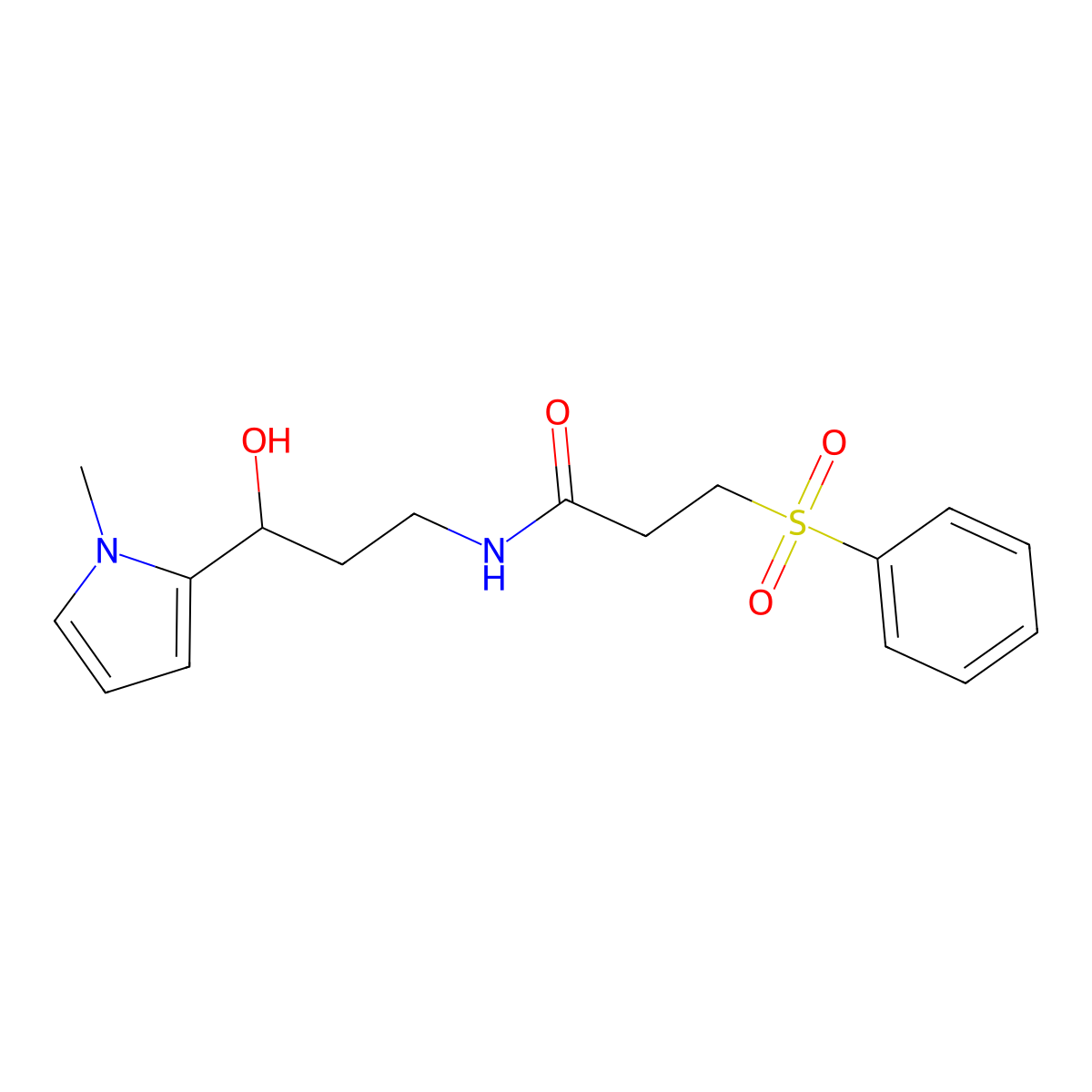 N-(3-hydroxy-3-(1-methyl-1H-pyrrol-2-yl)propyl)-3-(phenylsulfonyl)propanamide molecular structure, CAS 2034243-75-7