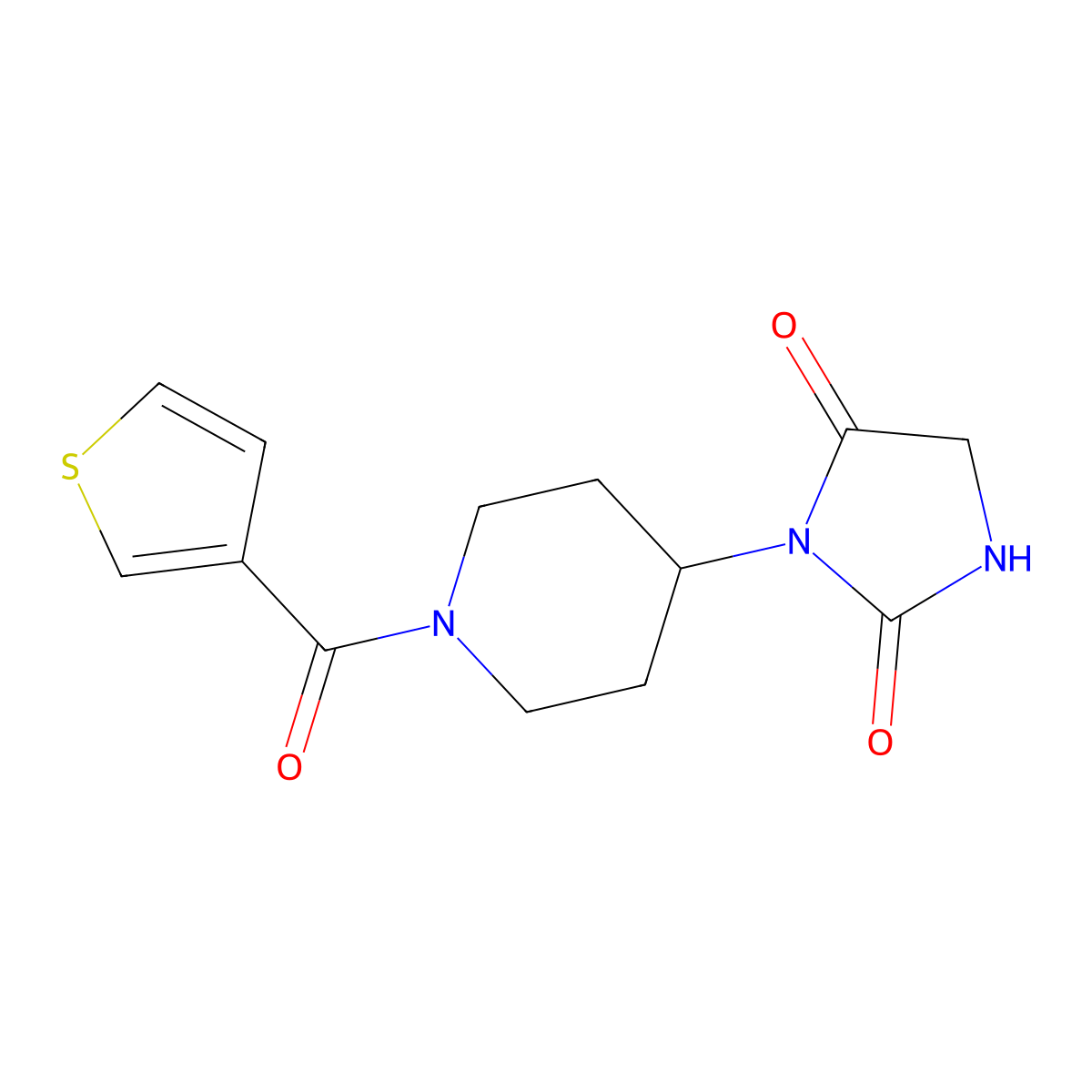 3-[1-(Thiophene-3-carbonyl)piperidin-4-yl]imidazolidine-2,4-dione molecular structure, CAS 2034243-78-0