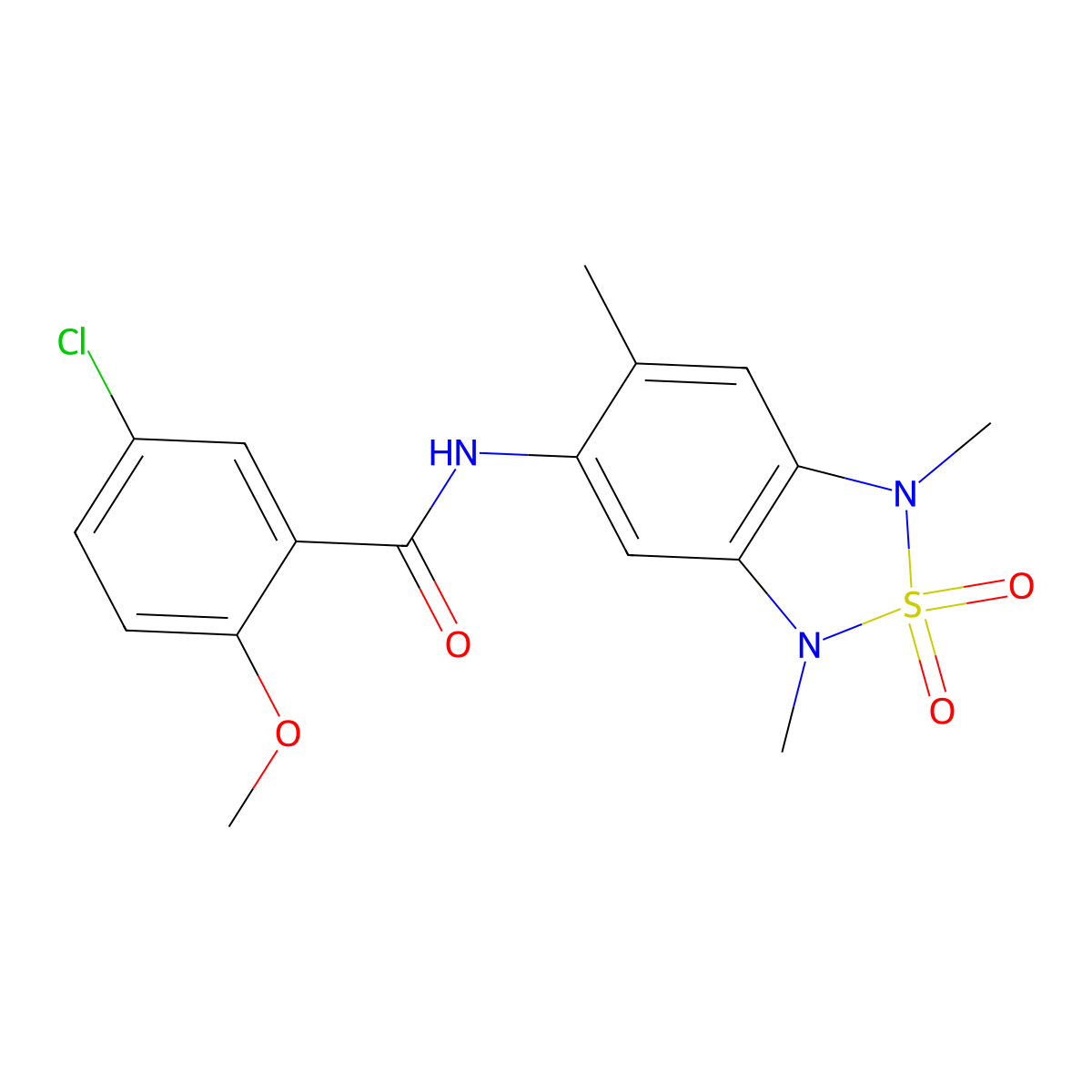 5-chloro-2-methoxy-N-(1,3,6-trimethyl-2,2-dioxido-1,3-dihydrobenzo[c][1,2,5]thiadiazol-5-yl)benzamide molecular structure, CAS 2034243-82-6