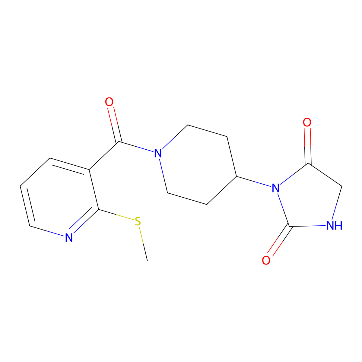 3-(1-(2-(Methylthio)nicotinoyl)piperidin-4-yl)imidazolidine-2,4-dione molecular structure, CAS 2034243-84-8