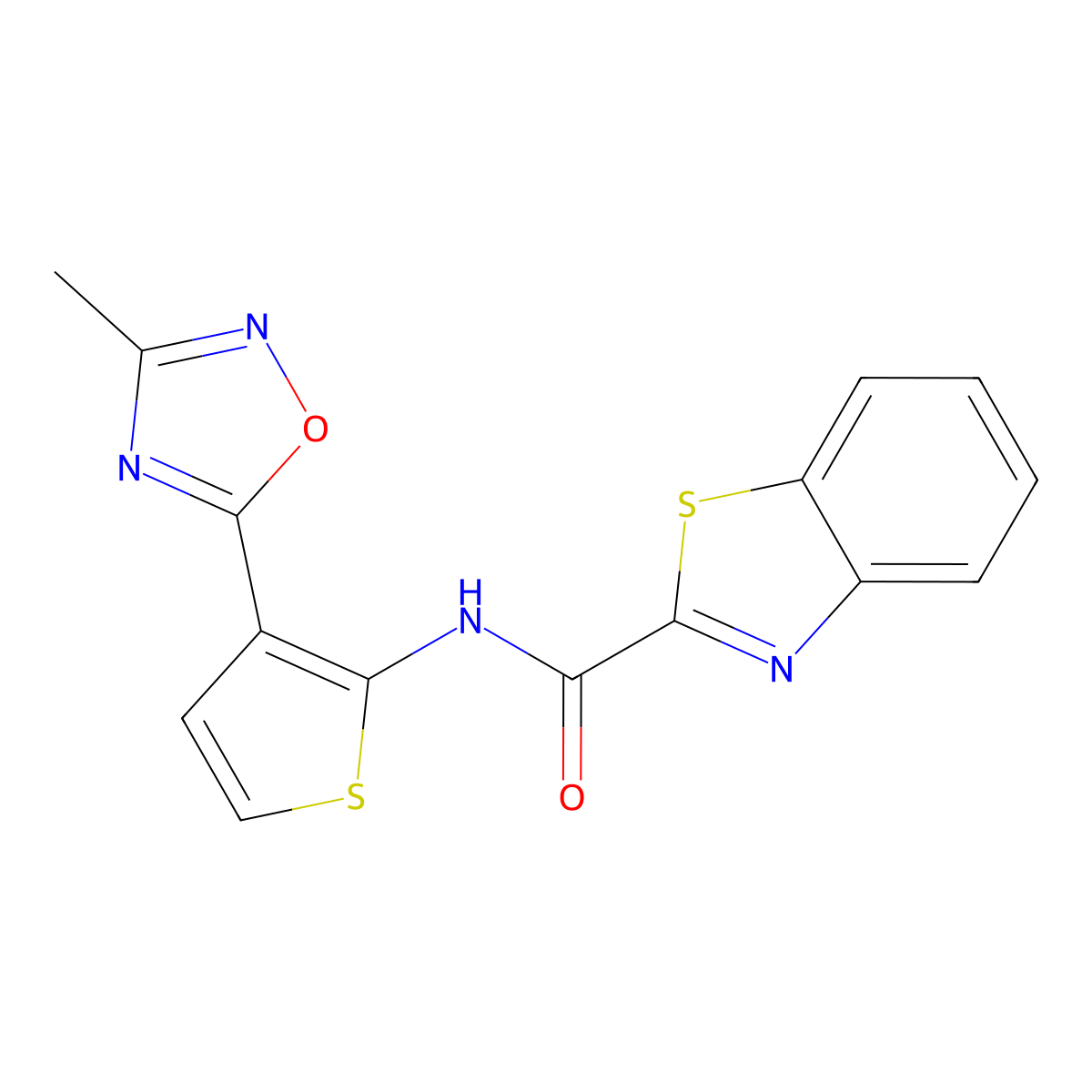 N-(3-(3-methyl-1,2,4-oxadiazol-5-yl)thiophen-2-yl)benzo[d]thiazole-2-carboxamide molecular structure, CAS 2034243-86-0
