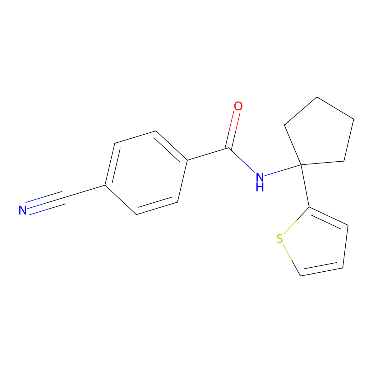 4-cyano-N-(1-(thiophen-2-yl)cyclopentyl)benzamide molecular structure, CAS 2034243-89-3