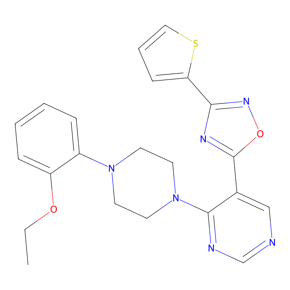 5-(4-(4-(2-Ethoxyphenyl)piperazin-1-yl)pyrimidin-5-yl)-3-(thiophen-2-yl)-1,2,4-oxadiazole molecular structure, CAS 2034243-91-7