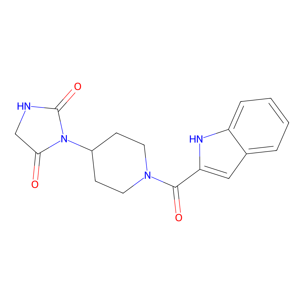 3-[1-(1H-indole-2-carbonyl)piperidin-4-yl]imidazolidine-2,4-dione molecular structure, CAS 2034243-95-1