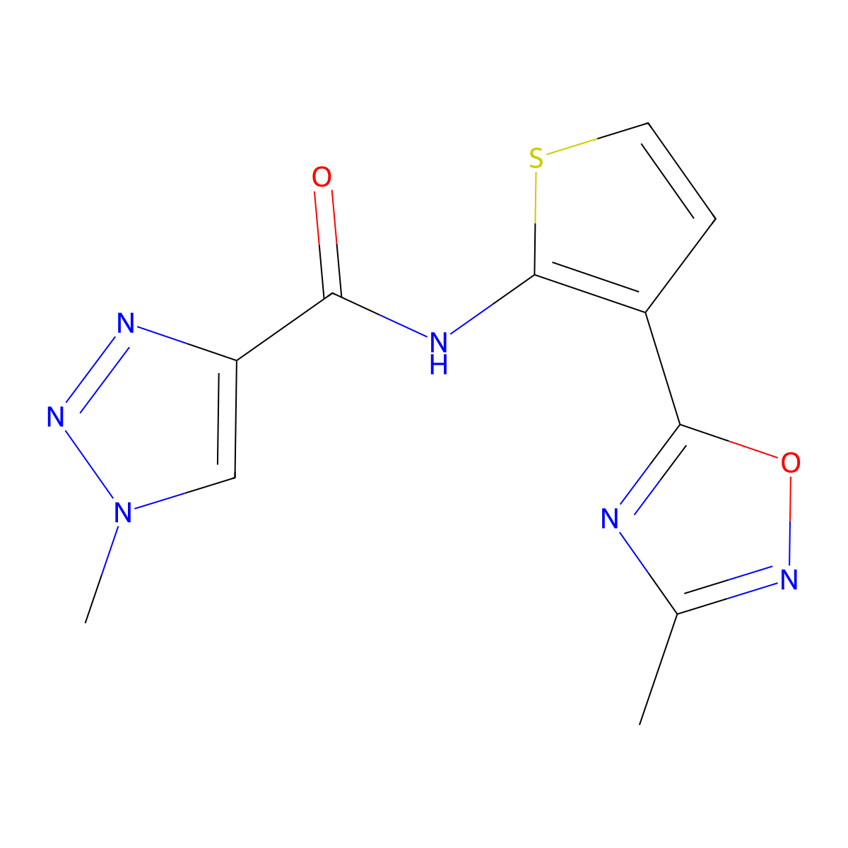 1-methyl-N-(3-(3-methyl-1,2,4-oxadiazol-5-yl)thiophen-2-yl)-1H-1,2,3-triazole-4-carboxamide molecular structure, CAS 2034244-01-2