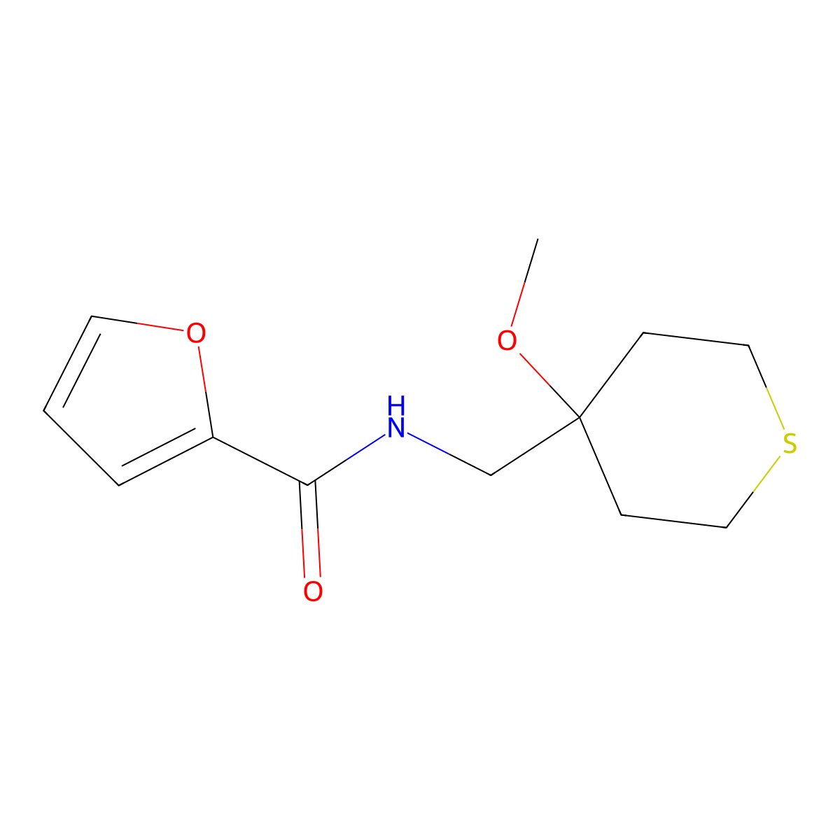 N-((4-methoxytetrahydro-2H-thiopyran-4-yl)methyl)furan-2-carboxamide molecular structure, CAS 2034244-02-3