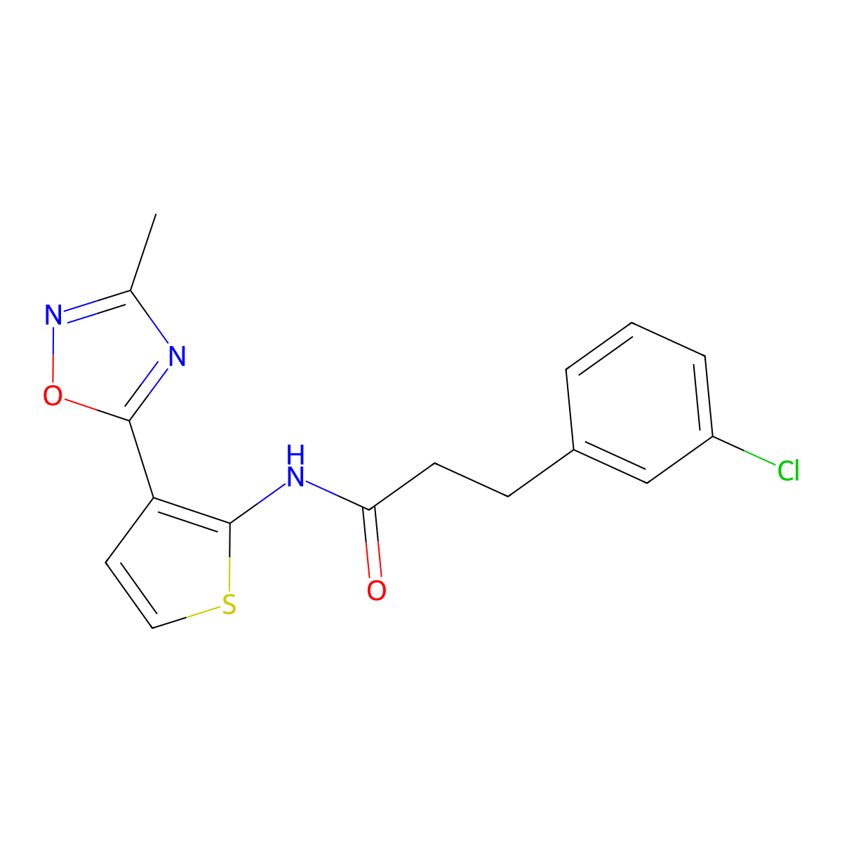 3-(3-chlorophenyl)-N-[3-(3-methyl-1,2,4-oxadiazol-5-yl)thiophen-2-yl]propanamide molecular structure, CAS 2034244-09-0