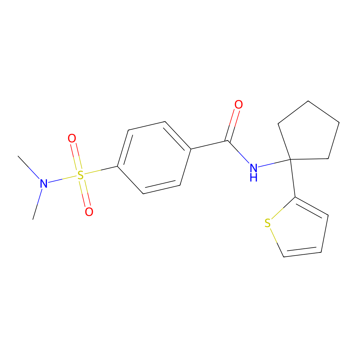 4-(N,N-dimethylsulfamoyl)-N-(1-(thiophen-2-yl)cyclopentyl)benzamide molecular structure, CAS 2034244-15-8